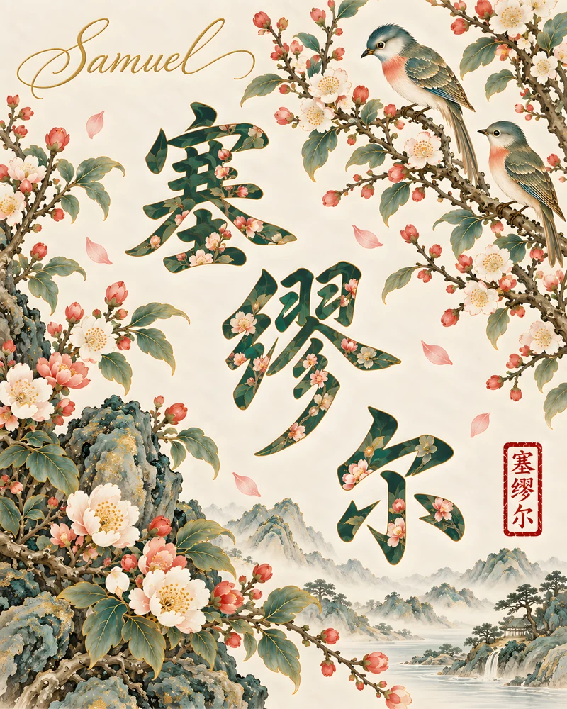 Samuel 塞缪尔 floral Chinese name wall art preview