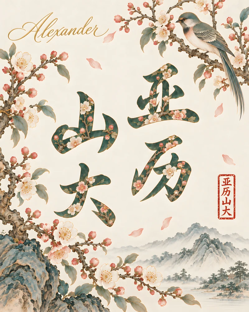 Alexander 亚历山大 floral Chinese name wall art preview