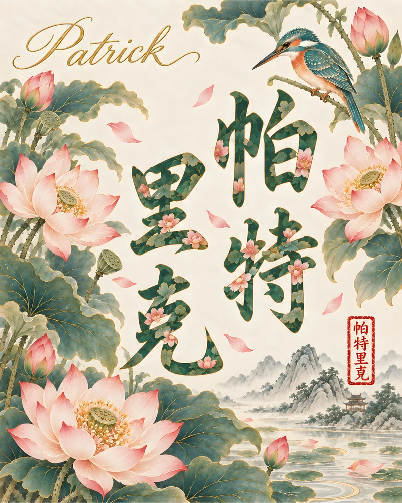 Patrick 帕特里克 floral Chinese name wall art preview