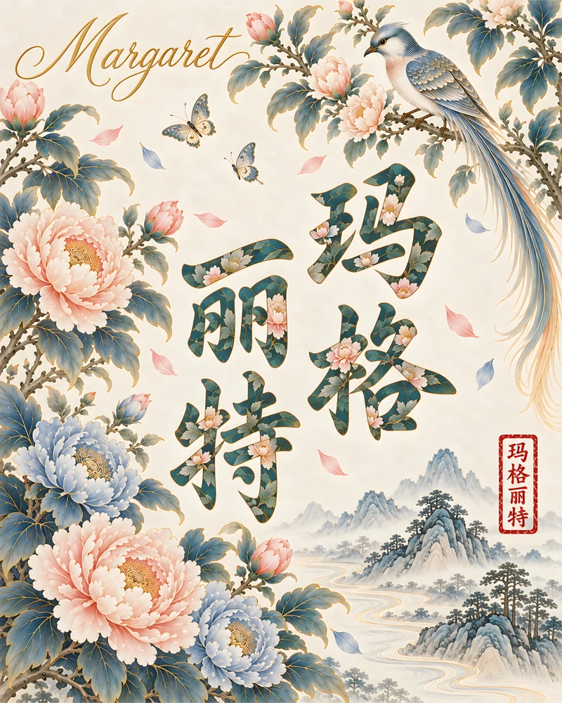 Margaret 玛格丽特 floral Chinese name wall art preview