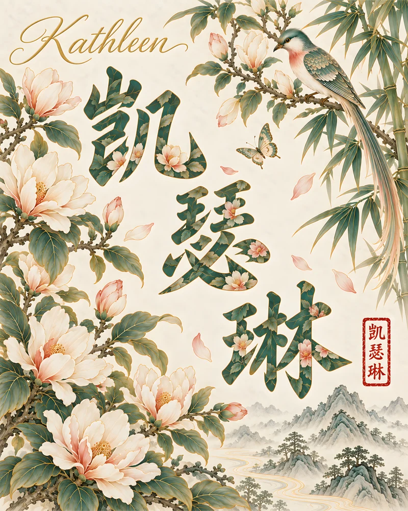Kathleen 凯瑟琳 floral Chinese name wall art preview