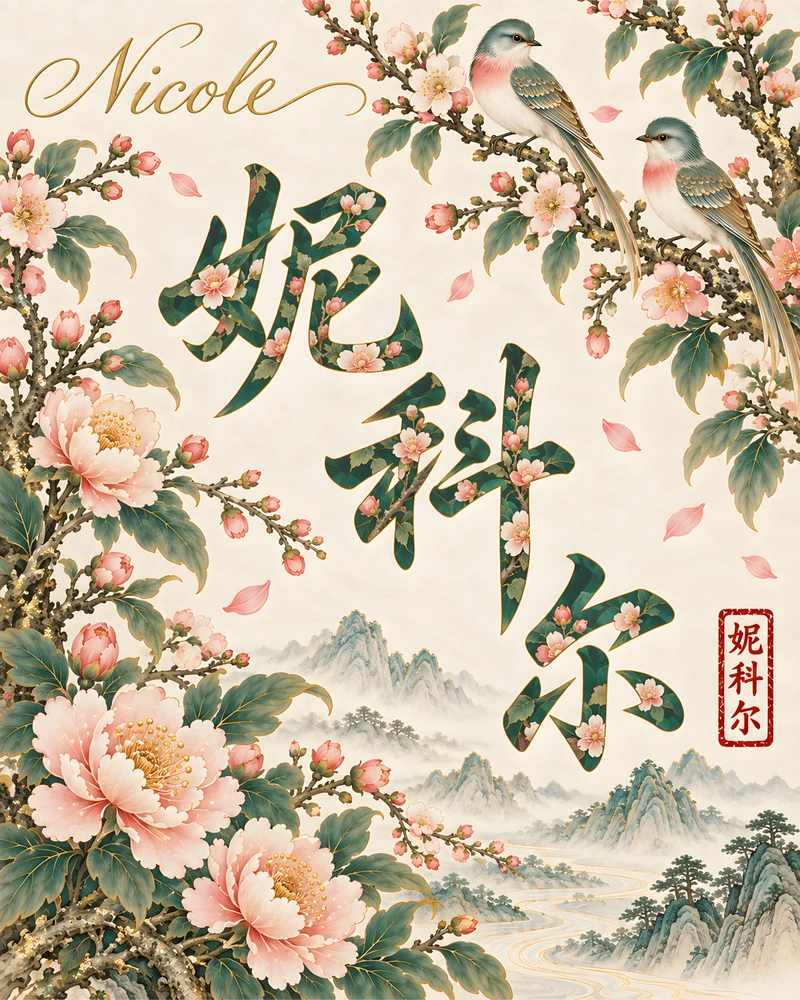 Nicole 妮科尔 floral Chinese name wall art preview