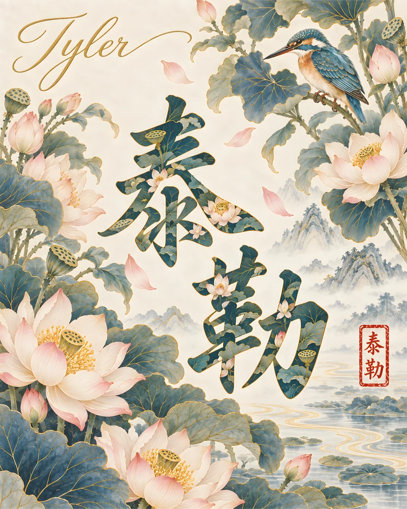 Tyler 泰勒 floral Chinese name wall art preview