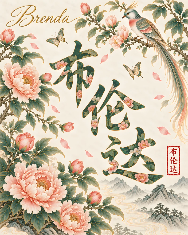 Brenda 布伦达 floral Chinese name wall art preview