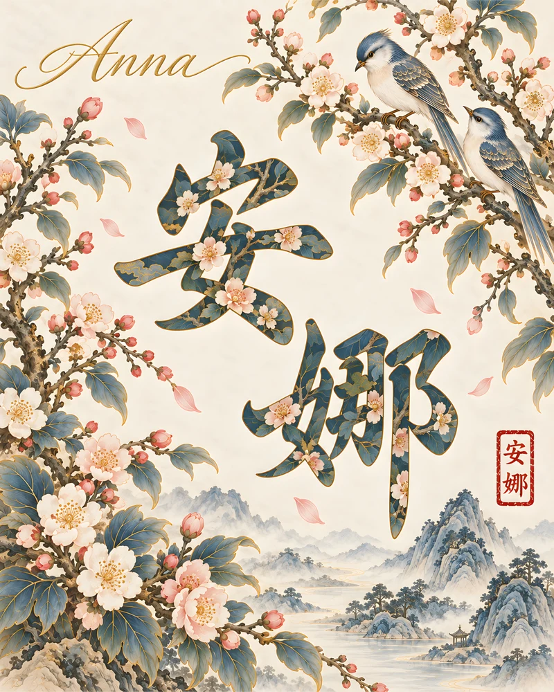 Anna 安娜 floral Chinese name wall art preview