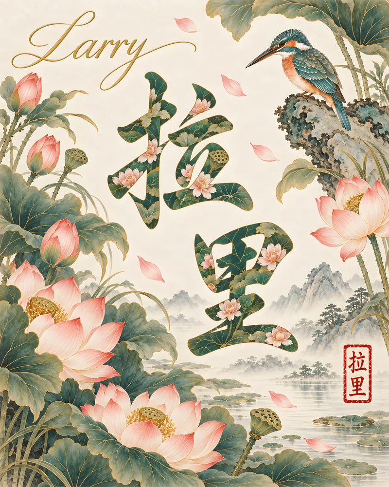 Larry 拉里 floral Chinese name wall art preview