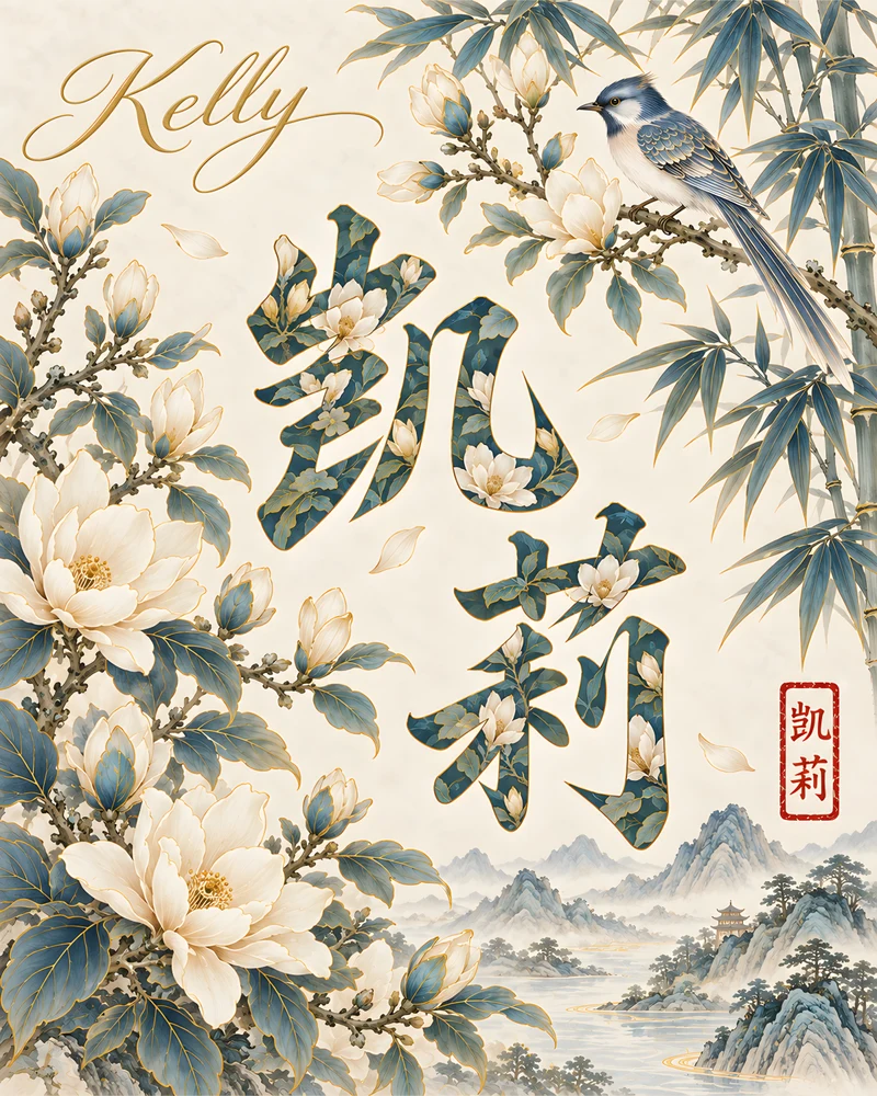 Kelly 凯莉 floral Chinese name wall art preview