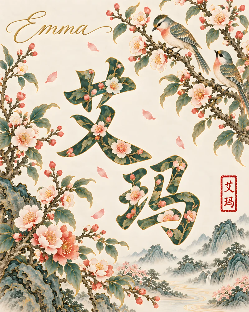 Emma 艾玛 floral Chinese name wall art preview
