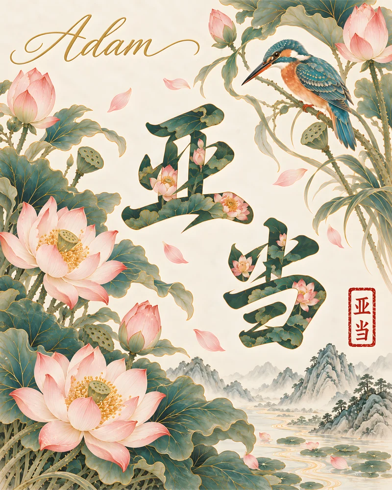 Adam 亚当 floral Chinese name wall art preview