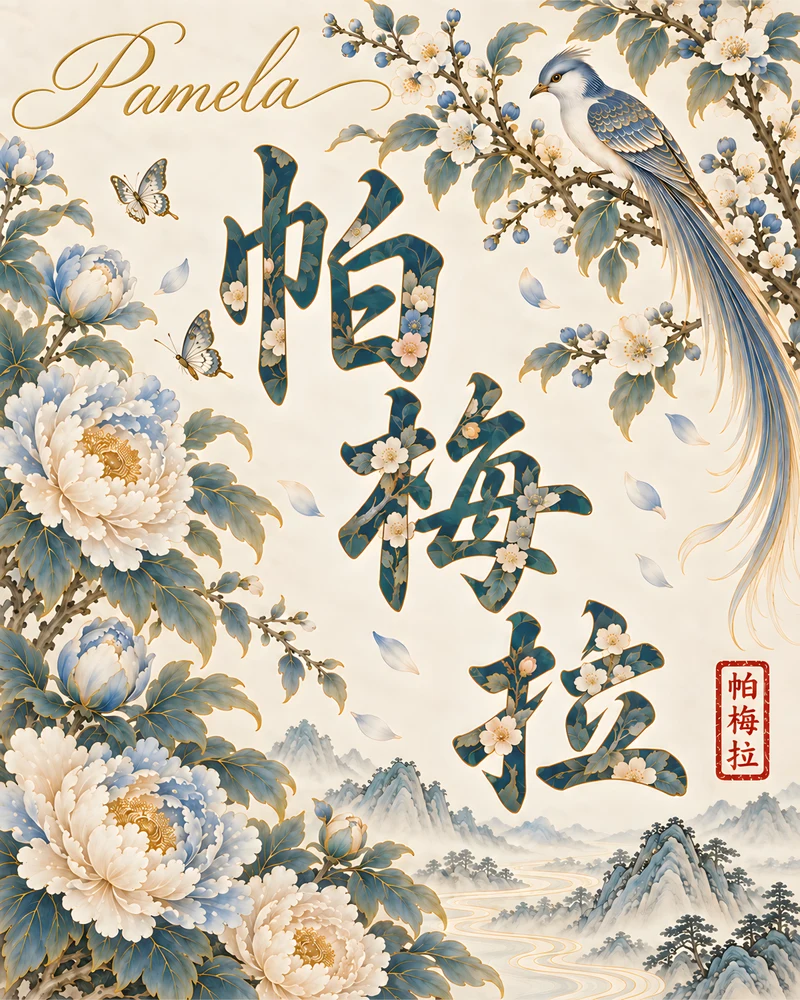 Pamela 帕梅拉 floral Chinese name wall art preview
