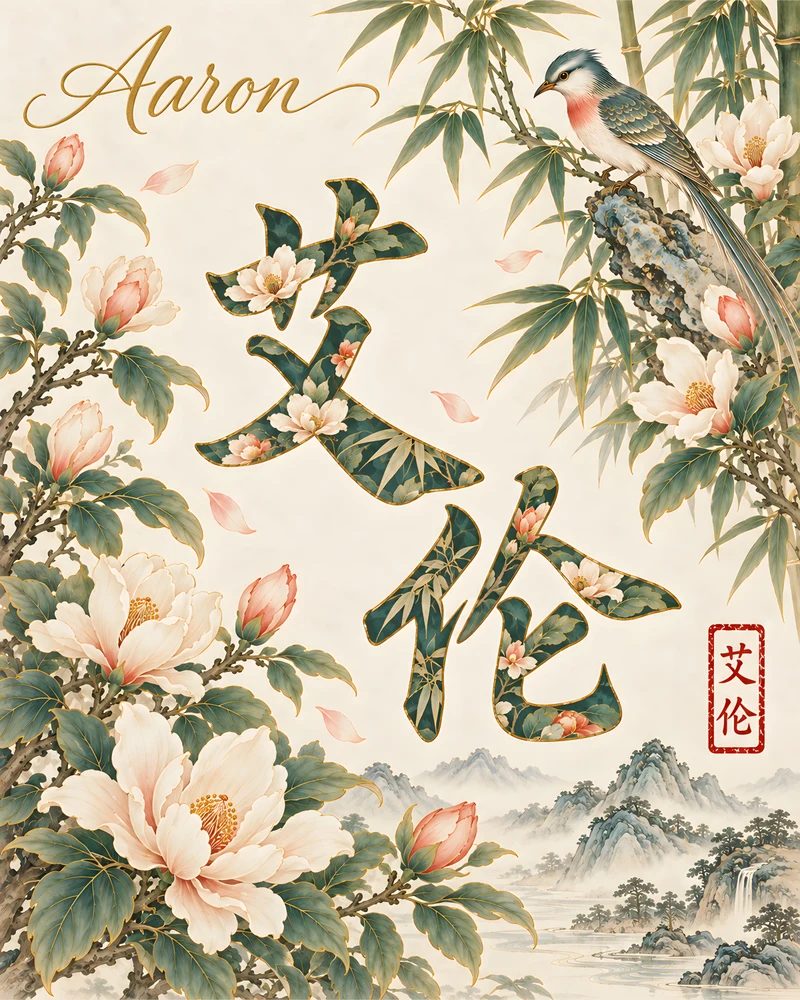 Aaron 艾伦 floral Chinese name wall art preview