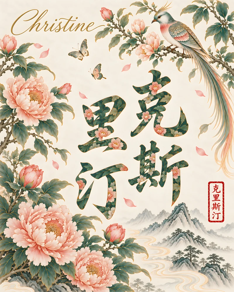 Christine 克里斯汀 floral Chinese name wall art preview