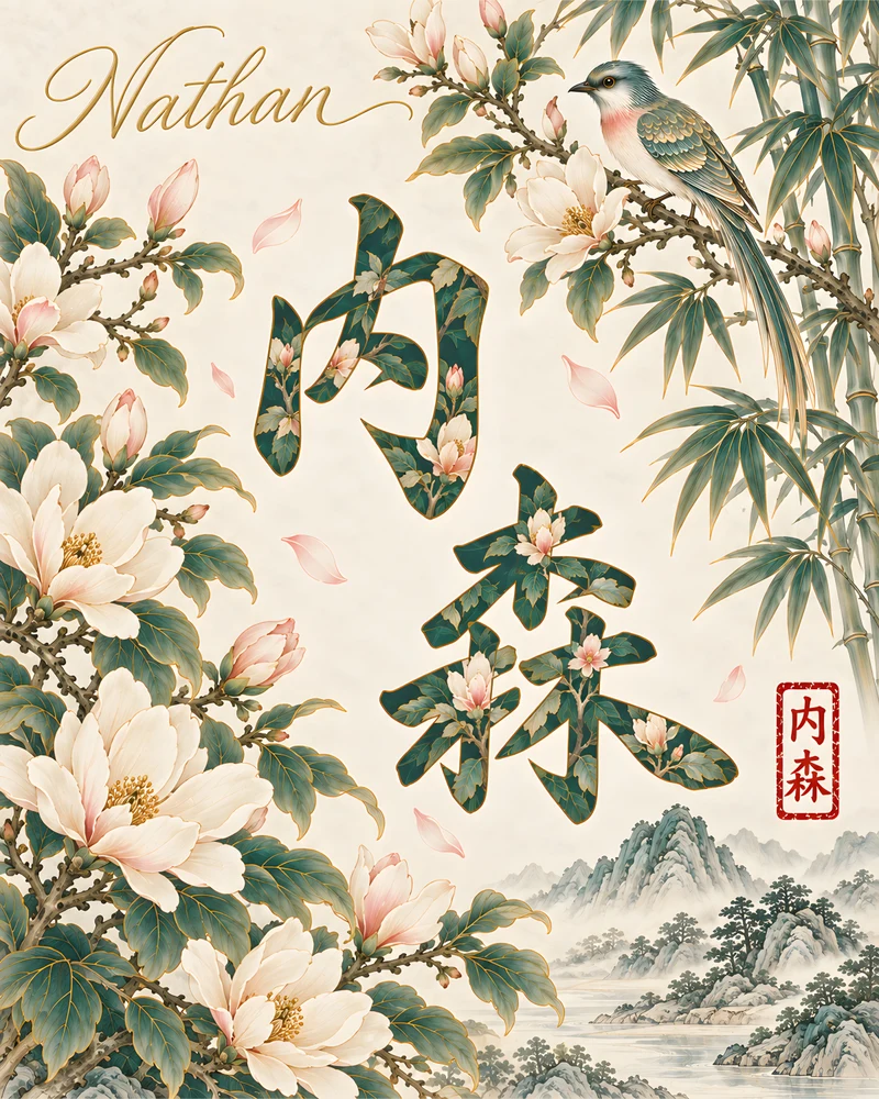 Nathan 内森 floral Chinese name wall art preview