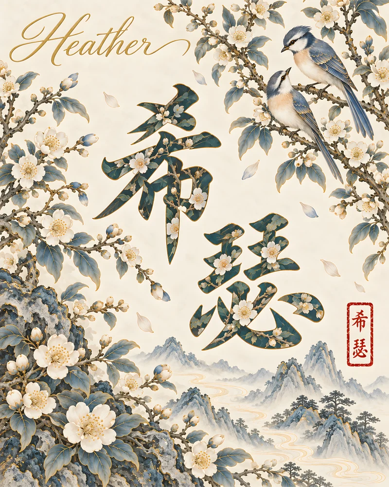 Heather 希瑟 floral Chinese name wall art preview