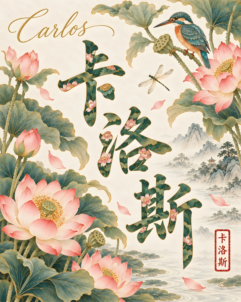 Carlos 卡洛斯 floral Chinese name wall art preview