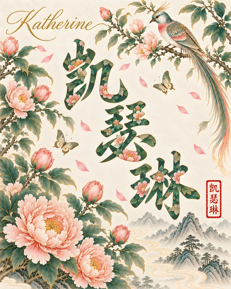 Katherine 凯瑟琳 floral Chinese name wall art preview