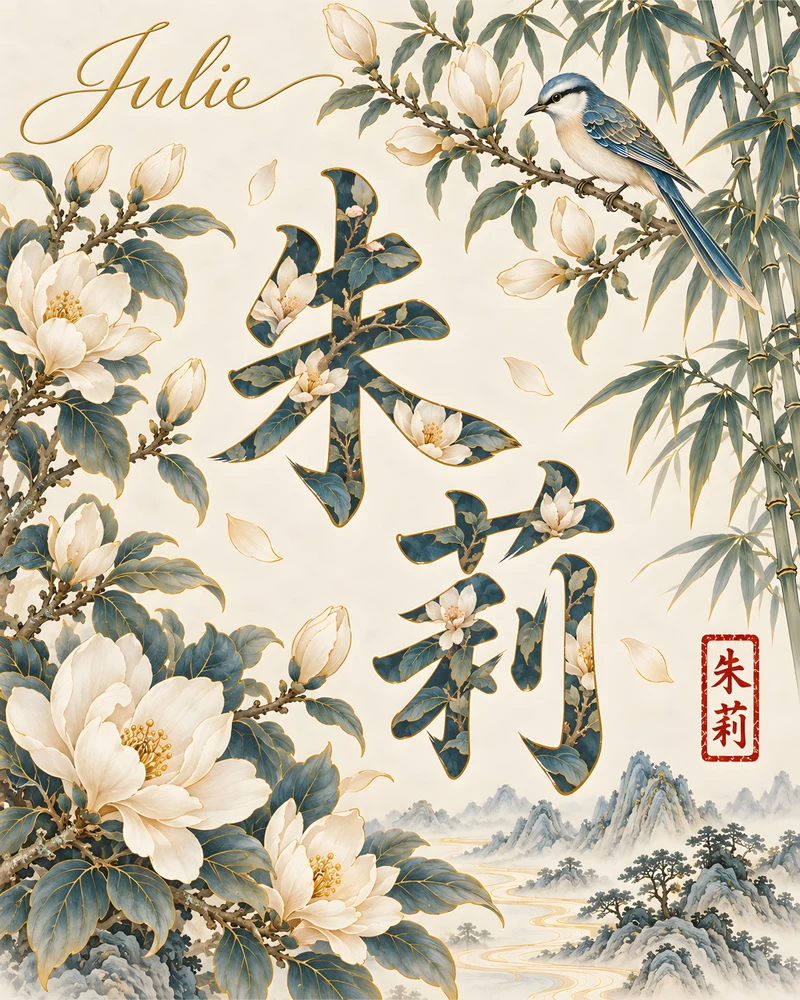 Julie 朱莉 floral Chinese name wall art preview