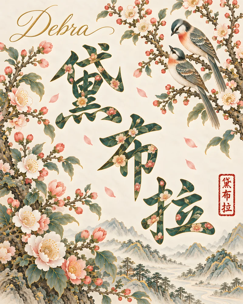 Debra 黛布拉 floral Chinese name wall art preview