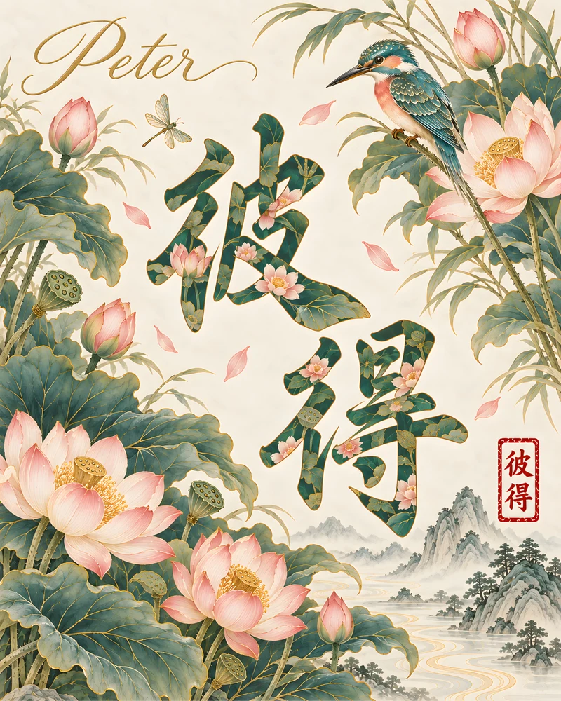 Peter 彼得 floral Chinese name wall art preview