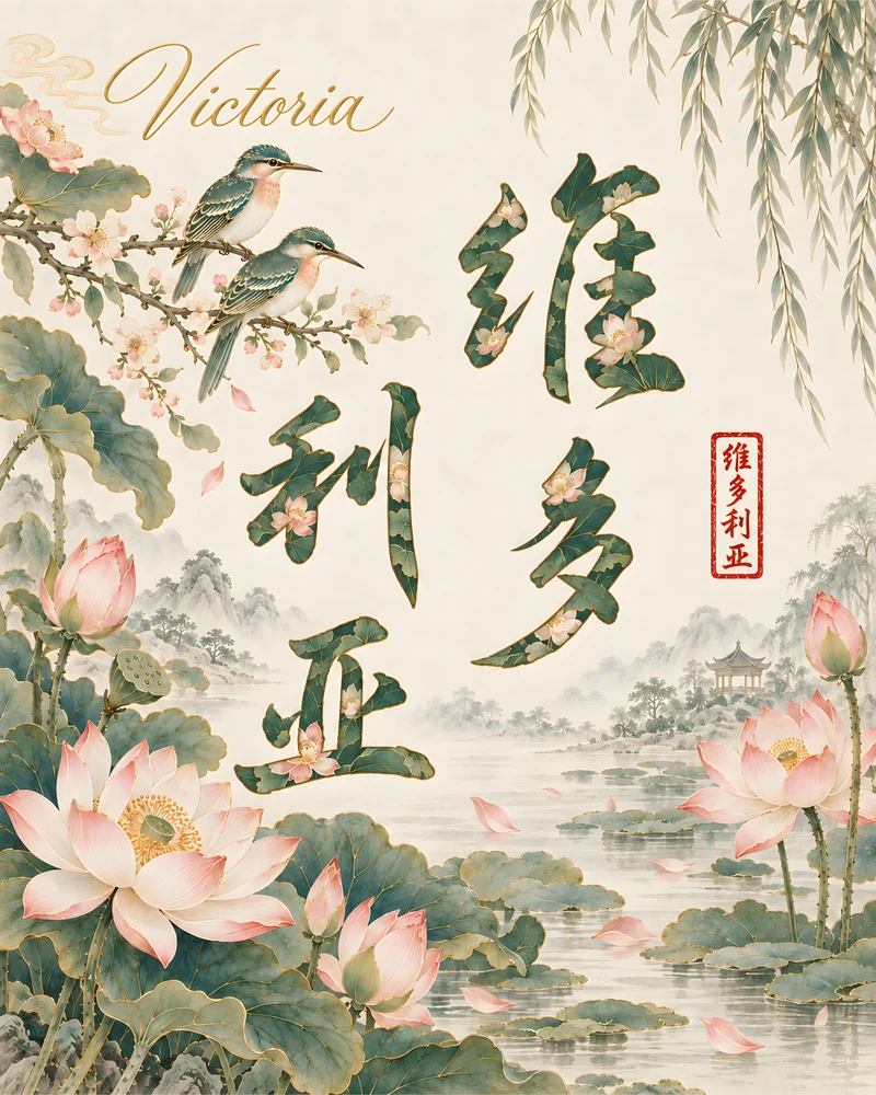 Victoria 维多利亚 floral Chinese name wall art preview