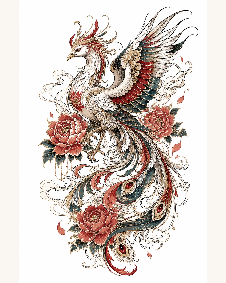 Feng Huang — Peony Ascension original tattoo design preview