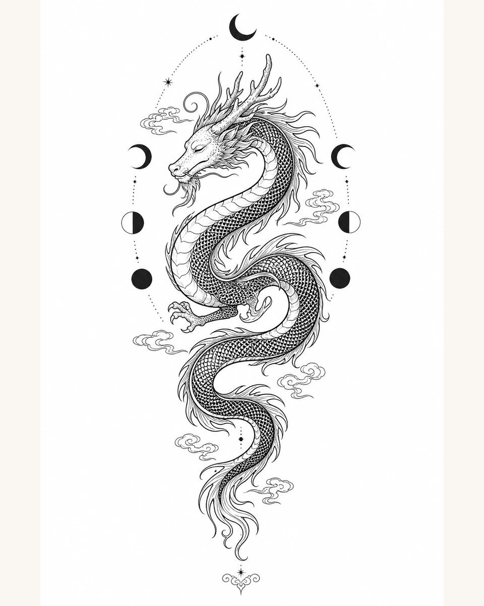 Zhu Long — Lunar Coil original tattoo design preview