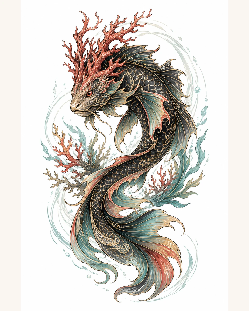 Hu Jiao — Coral Horn original tattoo design preview