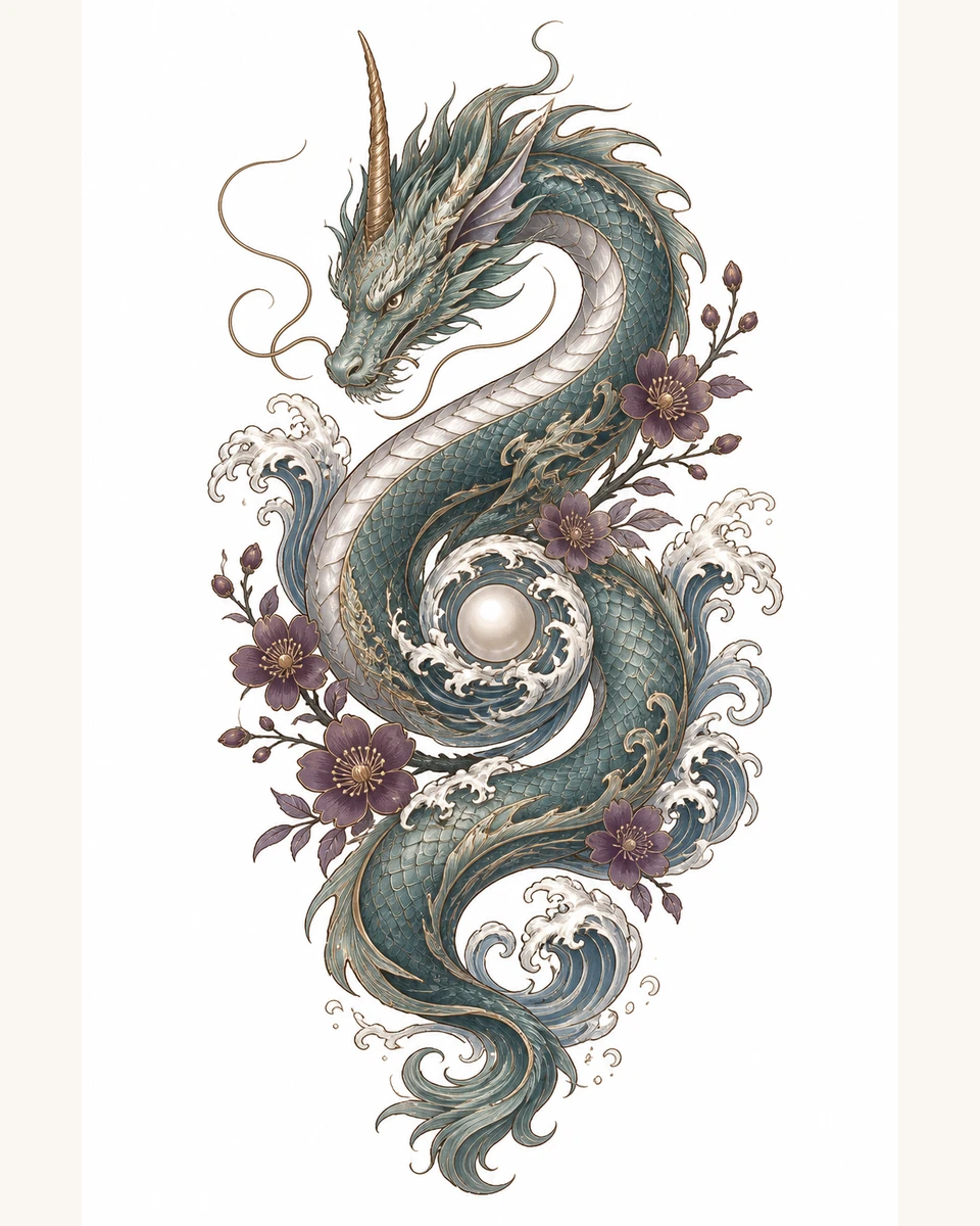 Jiao — Pearl Spiral original tattoo design preview