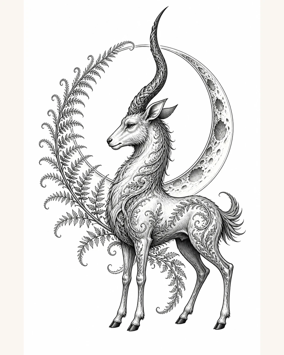 Hao Zhi — Moonlit Antler original tattoo design preview