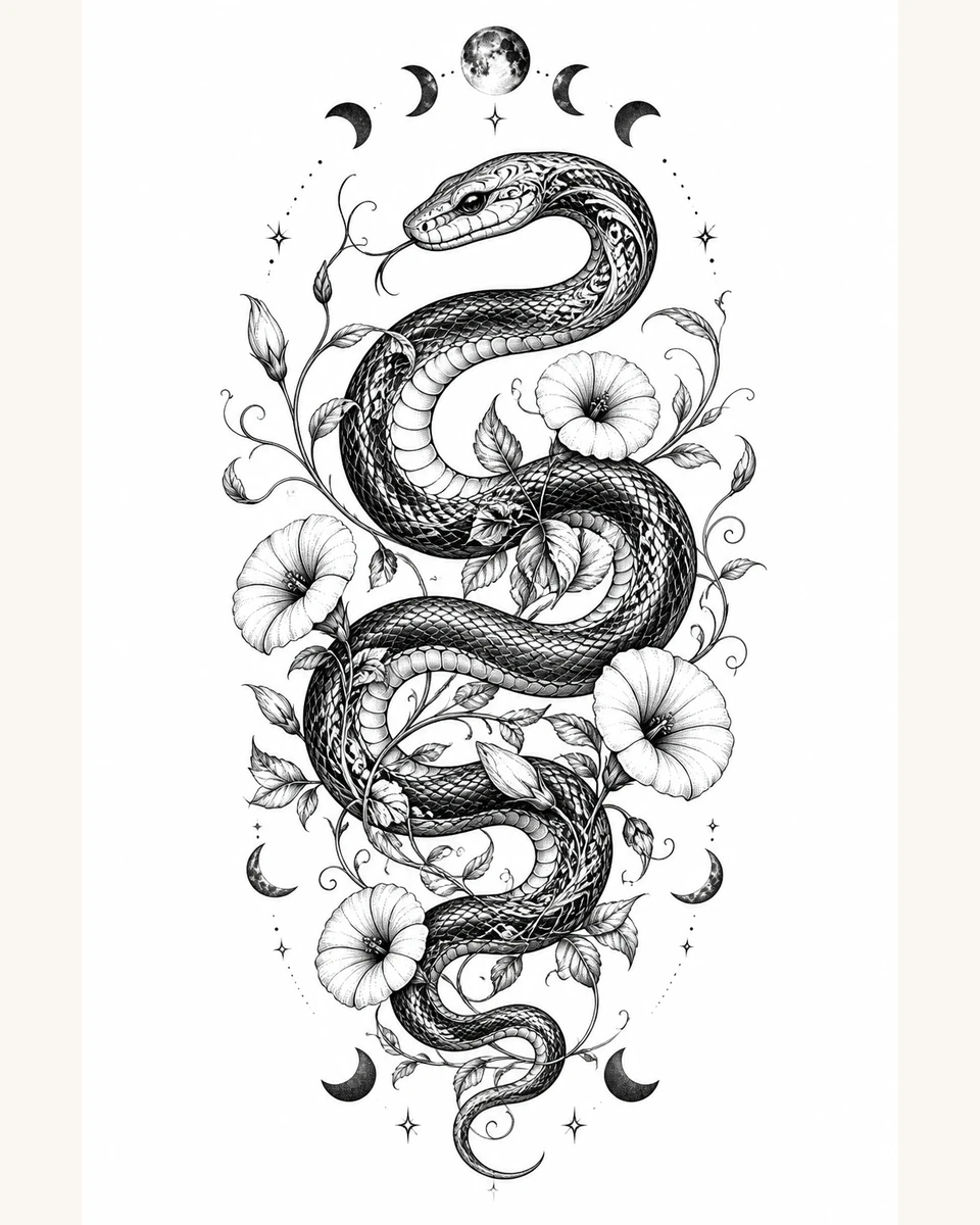 Xiang She — Moon Coil original tattoo design preview