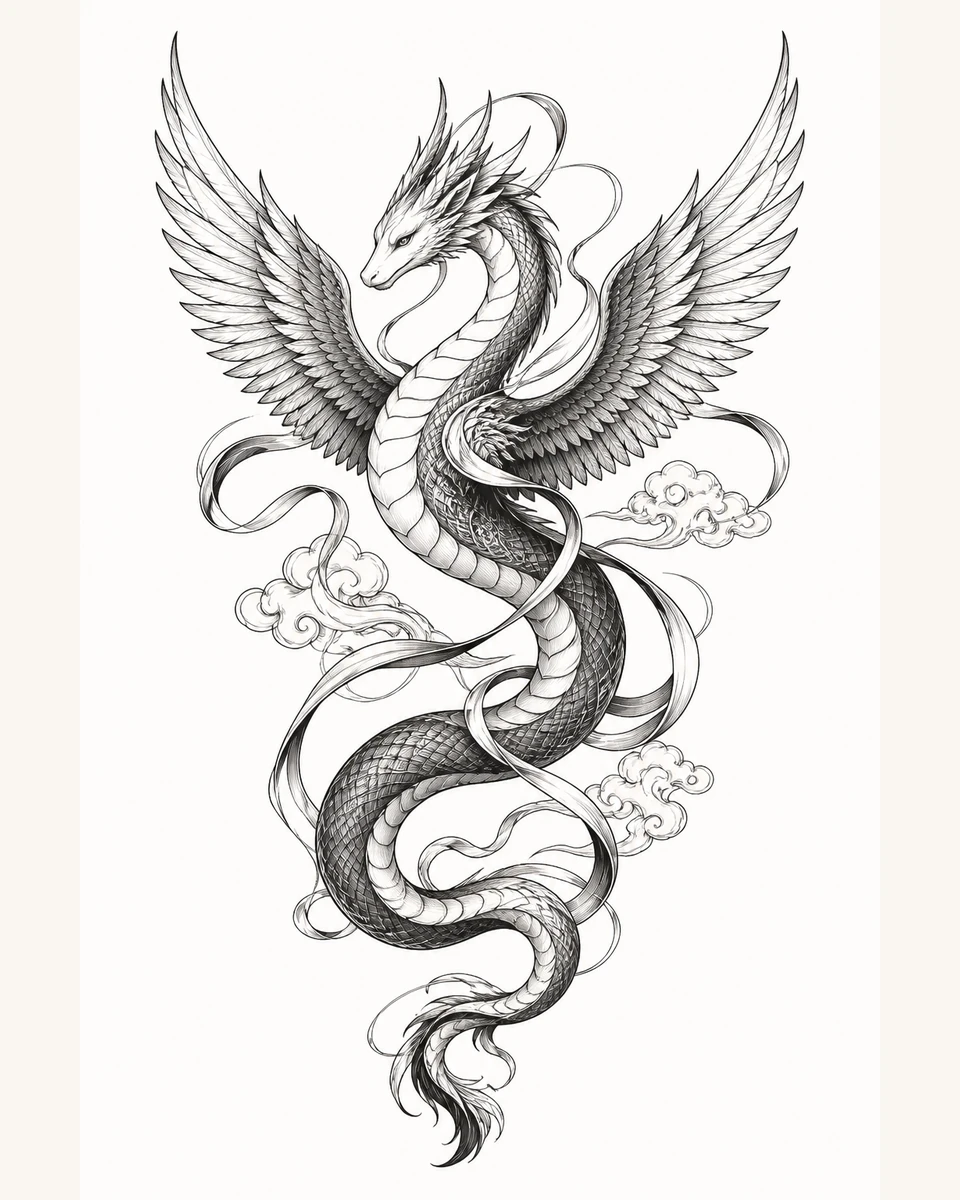 Fei Yi — Winged Ribbon original tattoo design preview