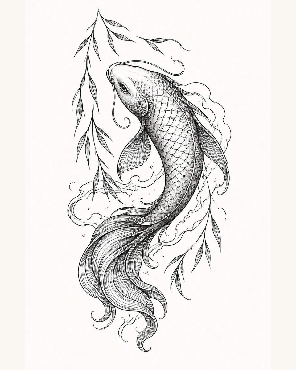 Song Si — Willow Drift original tattoo design preview