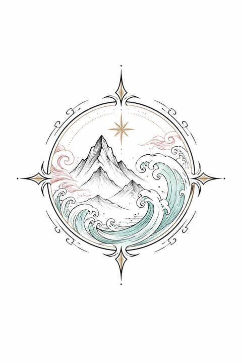 Shanhai Talisman — Mountain Sea Compass original tattoo design preview