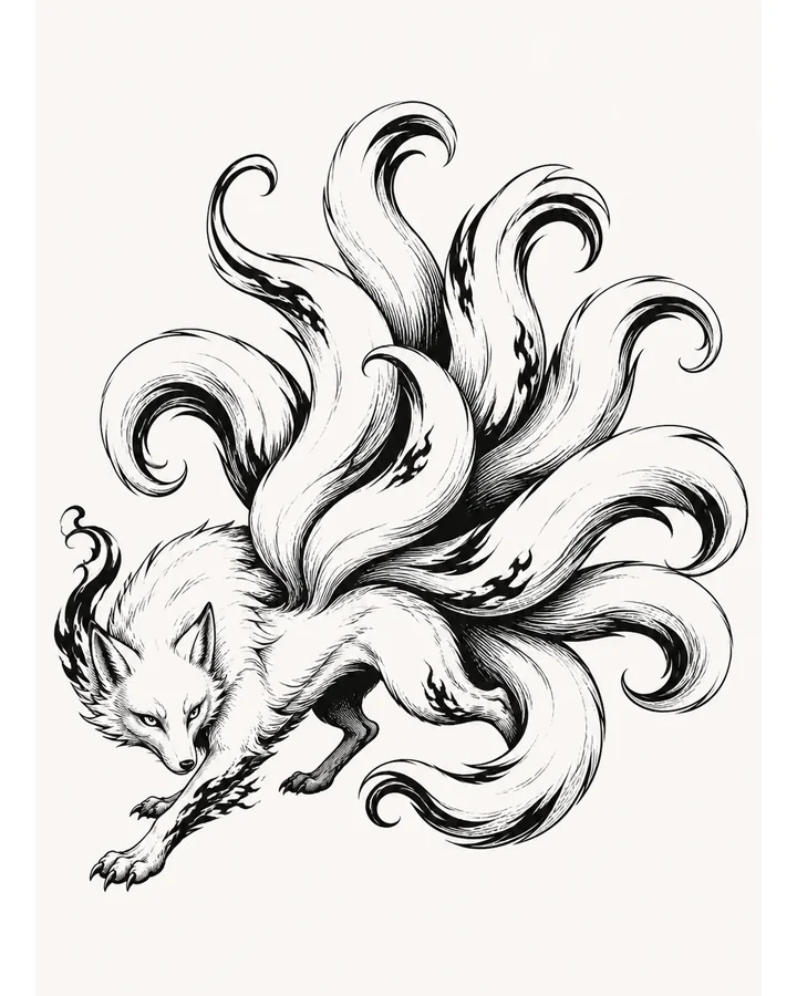 Jiu Wei Hu original tattoo design preview